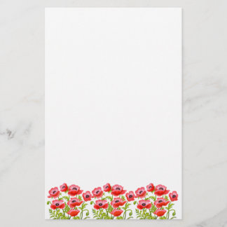 Red Garden Poppy Flowers Stationery