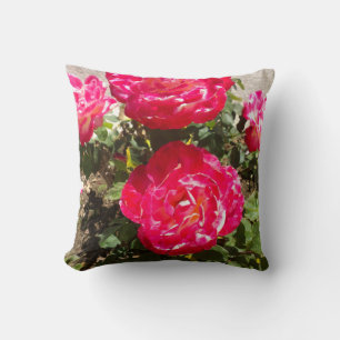 Red Garden Roses Throw Pillow