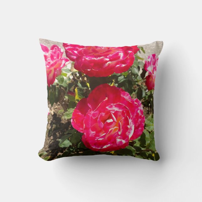 Red Garden Roses Throw Pillow (Front)