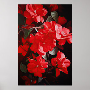Red Gardenias Flower Art Print Poster