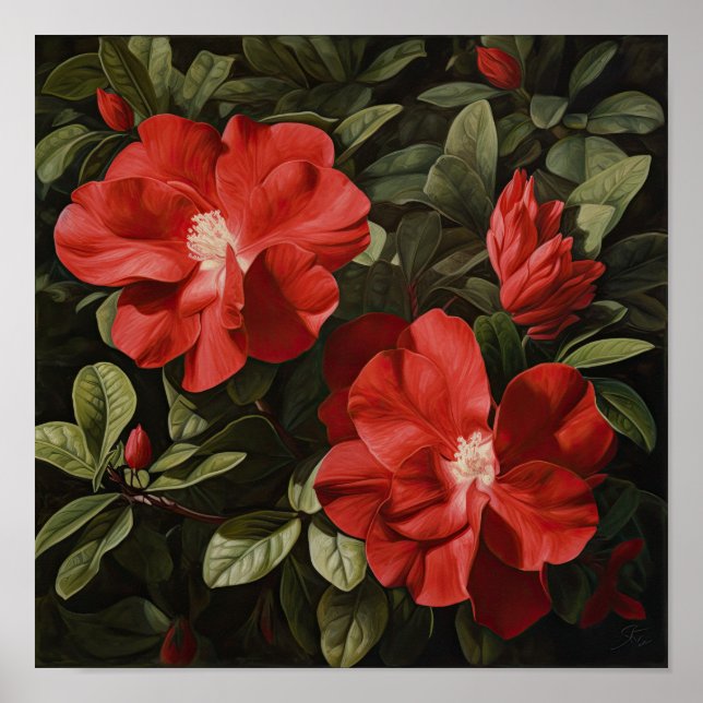 Red Gardenias Flower Art Print Poster (Front)