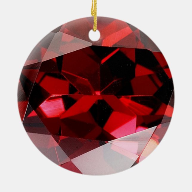 Red Garnet Gemstone January Birthstone Ceramic Ornament (Back)
