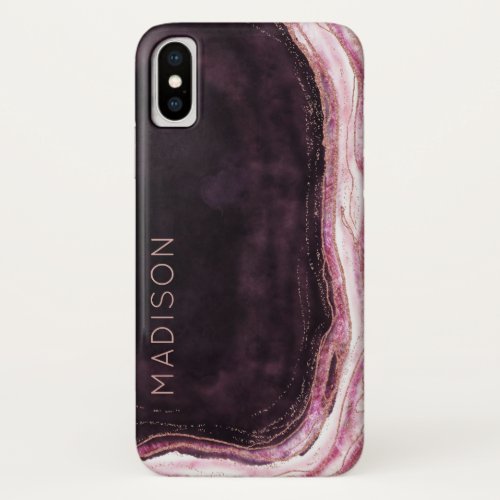 Red Garnet  Rose Gold Geode Agate Personalized iPhone XS Case