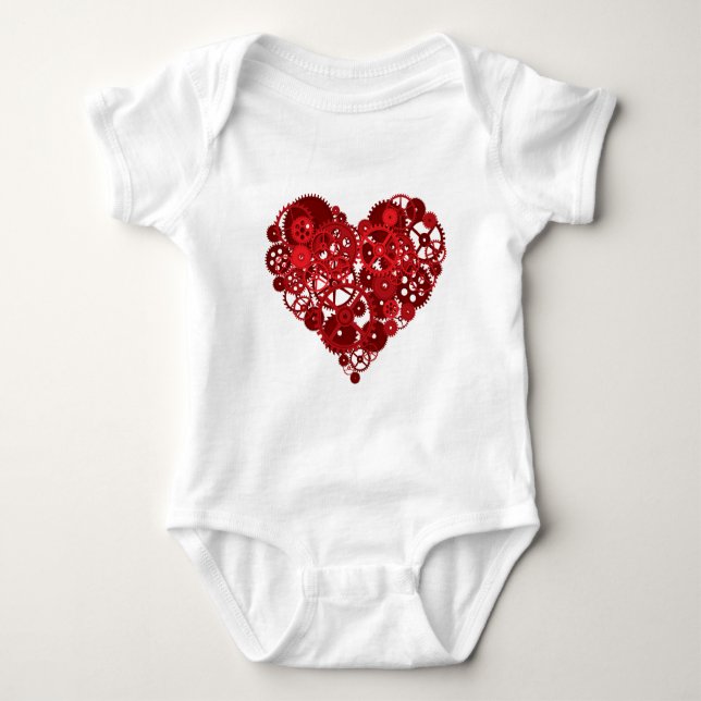 Red Gears Heart Baby Bodysuit (Front)