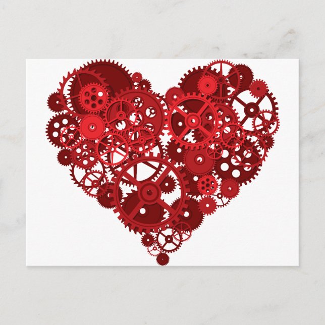 Red Gears Heart Postcard (Front)
