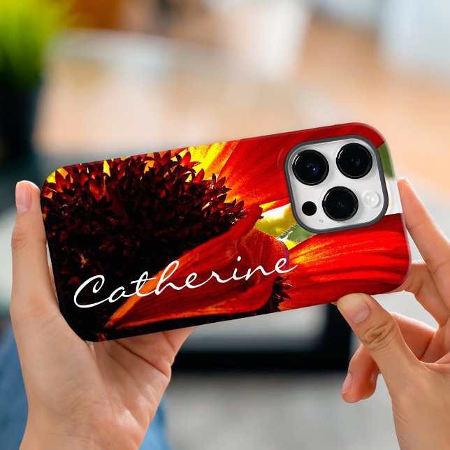 Red gebera daisy flower photo custom name script Case-Mate iPhone case (Creator Uploaded)