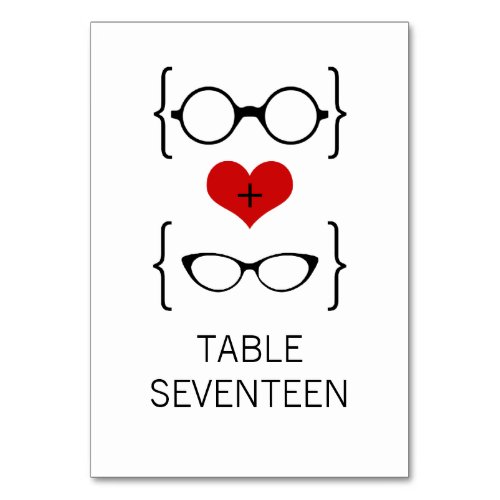 Red Geeky Glasses Wedding Table Card