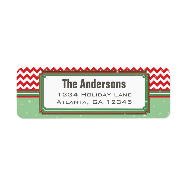 Red & Geen Chevron ZigZag Christmas Return Address Label (Front)