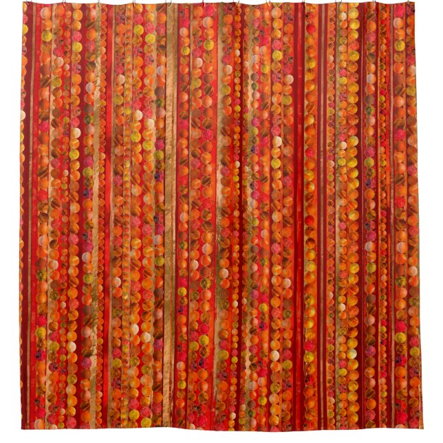 Red Gemstone Beads and Stripes Shower Curtain (Front)
