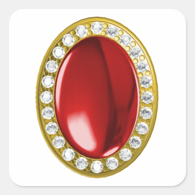 Red gemstone with diamonds square sticker (Front)