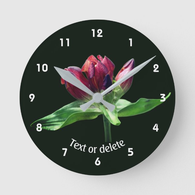 Red Gentian Flower Personalized Round Clock (Front)