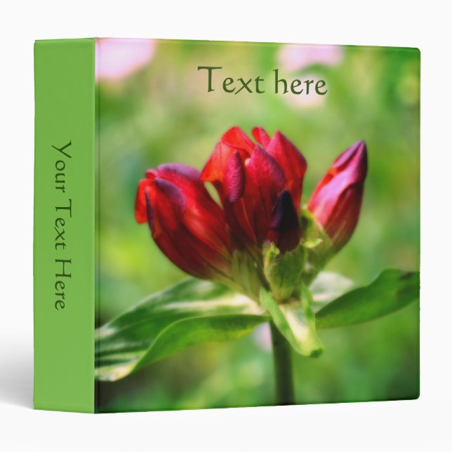Red Gentian In Bloom Floral Personalized 3 Ring Binder (Front/Spine)