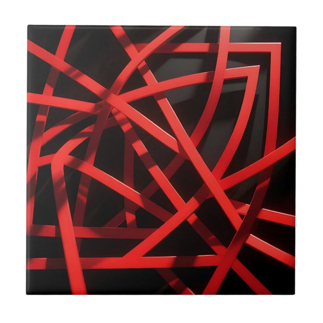 Red Geometric Abstract Chaos Ceramic Tile (Front)