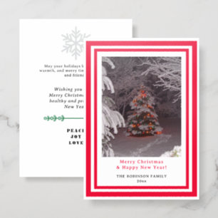 Red Geometric Christmas Tree Lights  Letterpress Photo Cards