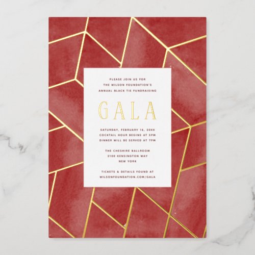 Red Geometric Gala Gold Foil Invitation