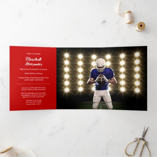 Red Geometric Graduation Photo Tri_Fold Invitation