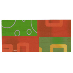 Red Geometric Green Circles USB Wooden Flash Drive