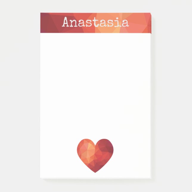 Red geometric heart and personalized name frame post-it notes (Front)