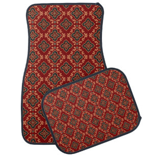 Red Geometric Indian Pattern Car Floor Mat