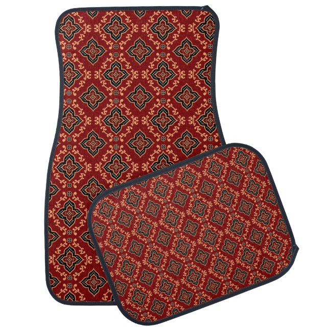 Red Geometric Indian Pattern Car Floor Mat (Set)