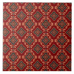 Red Geometric Indian Pattern Ceramic Tile
