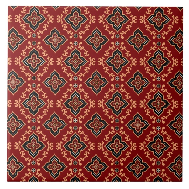 Red Geometric Indian Pattern Ceramic Tile (Front)