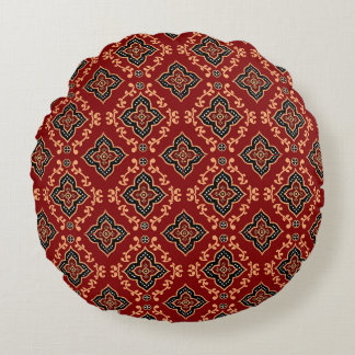 Red Geometric Indian Pattern Round Pillow