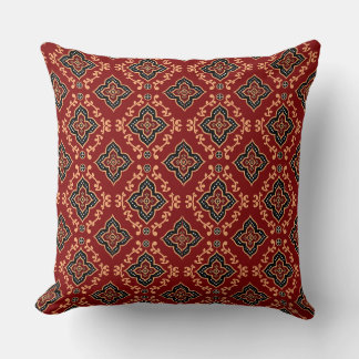 Red Geometric Indian Pattern Throw Pillow