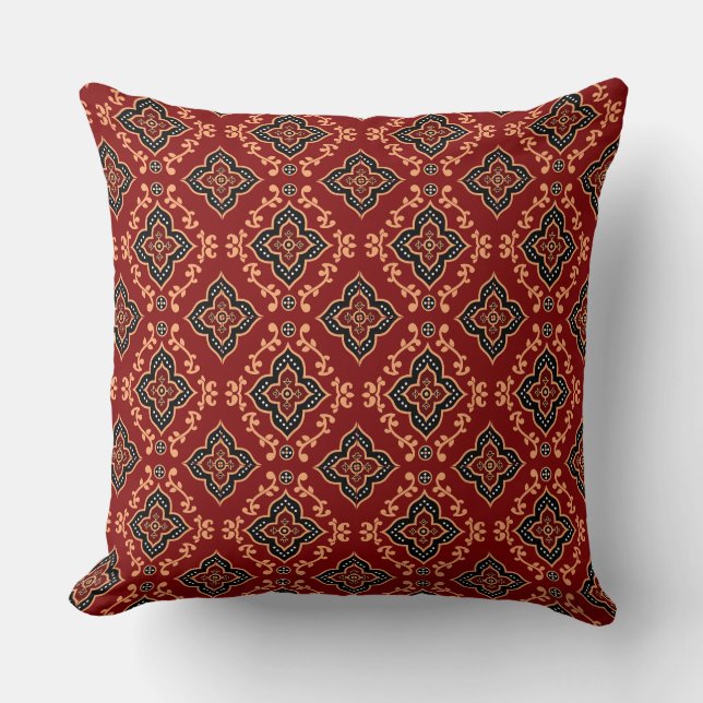 Red Geometric Indian Pattern Throw Pillow (Front)