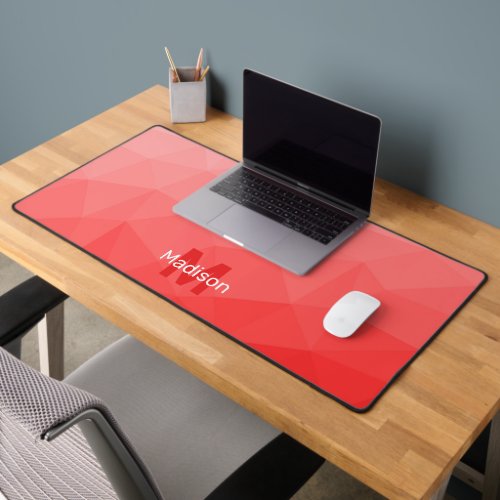 Red Geometric Mesh Pattern monogram Desk Mat