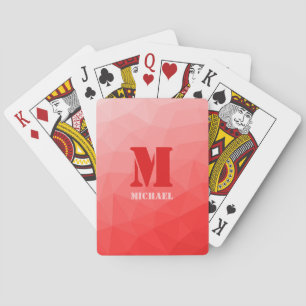 Red geometric mesh pattern Monogram Poker Cards