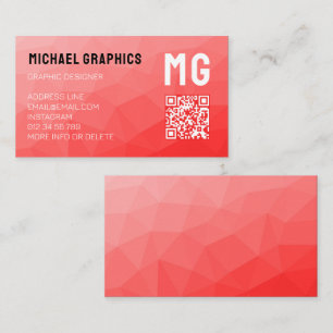Red geometric mesh pattern QR code Monogram Business Card