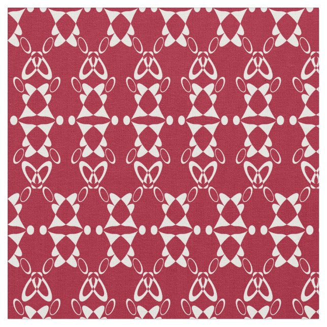 Red geometric ornament pattern retro fabric (Close Up)