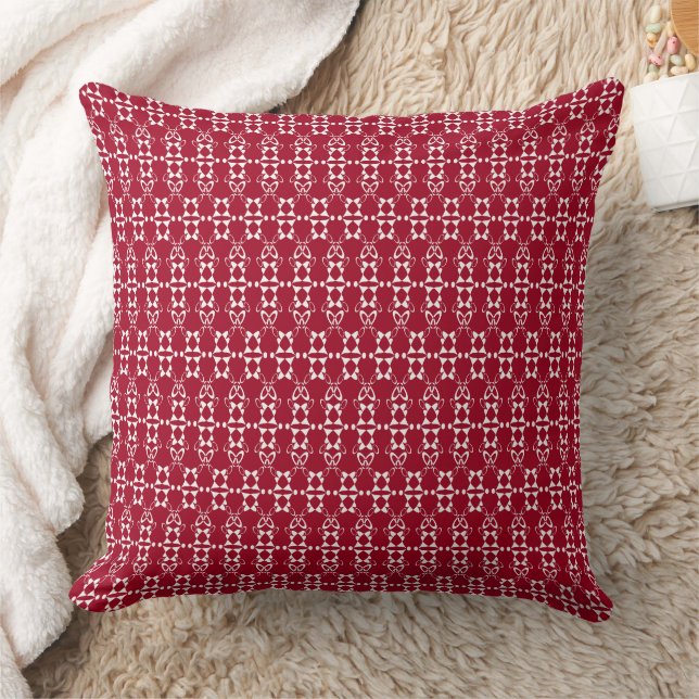 Red geometric ornament pattern retro throw pillow (Blanket)
