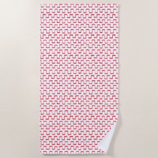 Red Geometric Painted Pattern on White Beach Towel