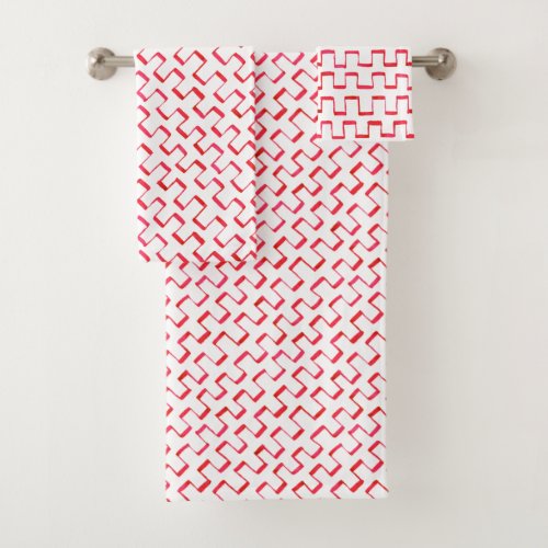 Red Geometric Painted Pattern Towel Set