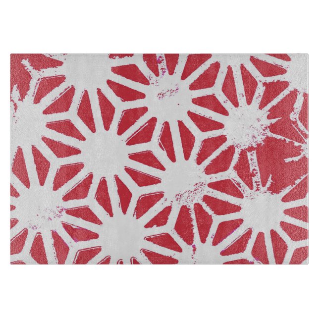 Red geometric pattern cutting board (Front)