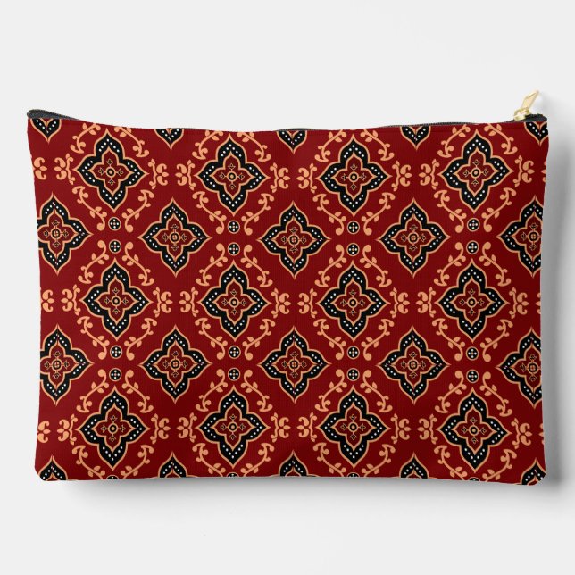Red Geometric Pattern / Indian Print  Accessory Pouch (Back)