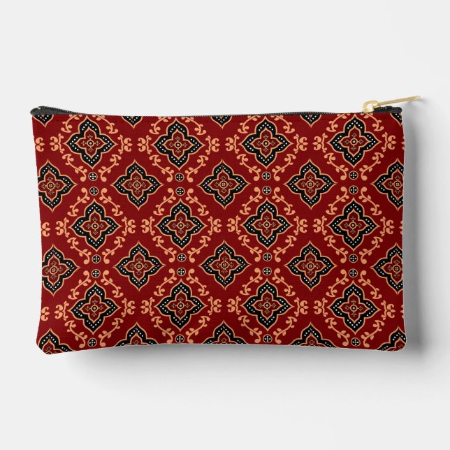 Red Geometric Pattern / Indian Print  Accessory Pouch (Back)