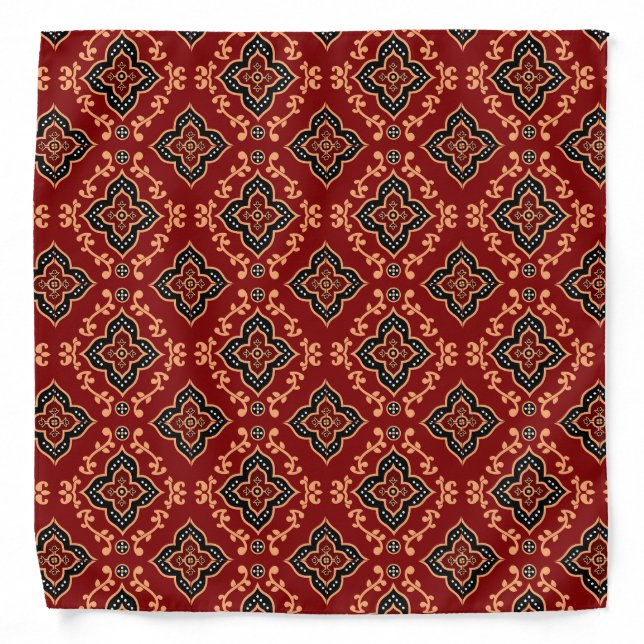 Red Geometric Pattern / Indian Print  Bandana (Front)