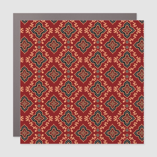 Red Geometric Pattern / Indian Print  Car Magnet (Front)