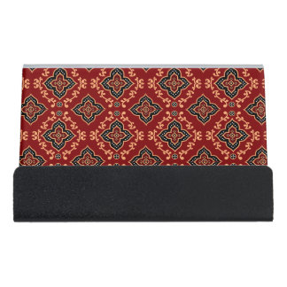 Red Geometric Pattern / Indian Print  Desk Business Card Holder