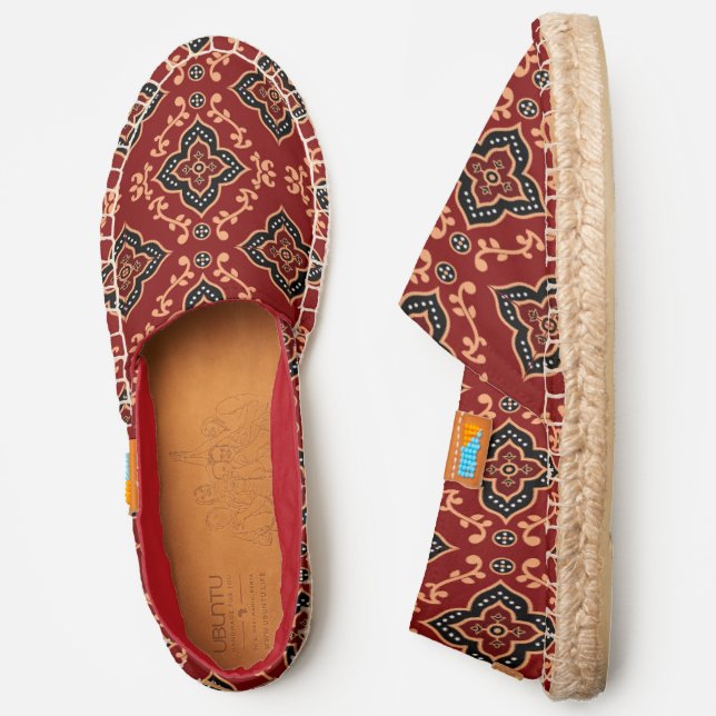 Red Geometric Pattern / Indian Print  Espadrilles (Side)