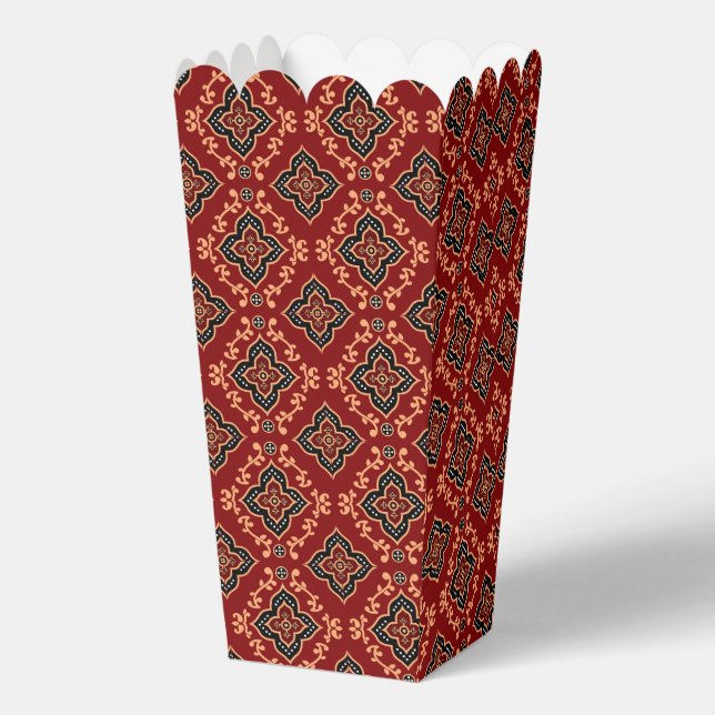 Red Geometric Pattern / Indian Print  Favor Boxes (Front)