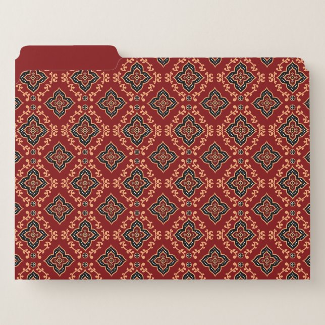 Red Geometric Pattern / Indian Print  File Folder (Front Left)