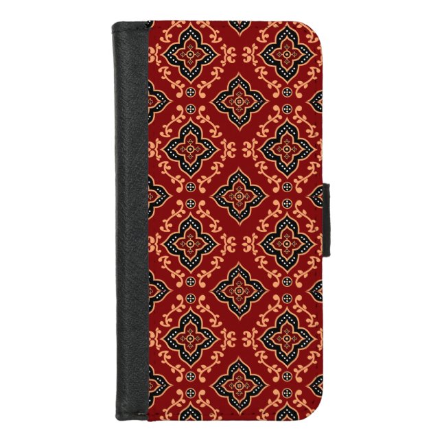 Red Geometric Pattern / Indian Print  iPhone Wallet Case (Front)