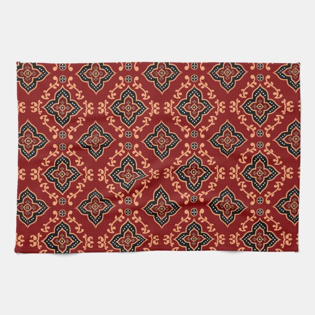 Red Geometric Pattern / Indian Print  Kitchen Towel (Horizontal)
