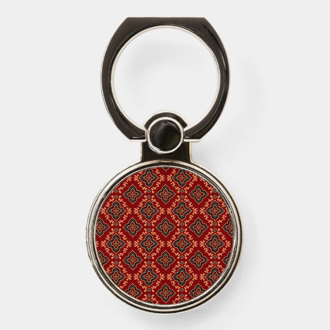 Red Geometric Pattern / Indian Print  Phone Ring Stand (Front)