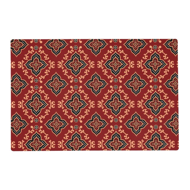 Red Geometric Pattern / Indian Print  Placemat (Front)