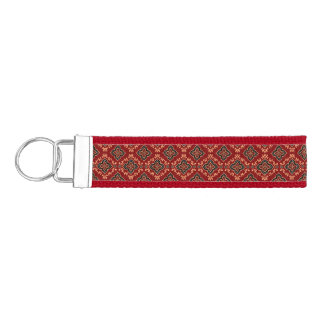 Red Geometric Pattern / Indian Print Wrist Keychain
